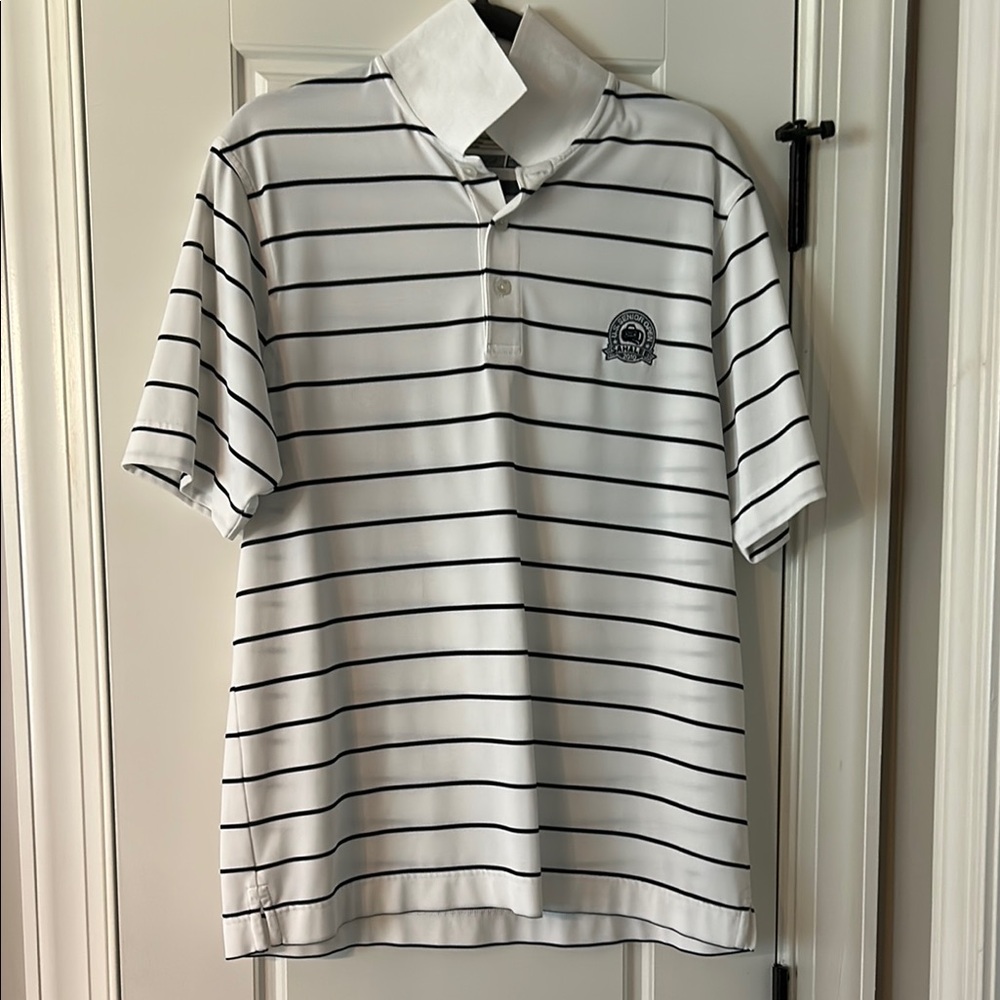 Men's White Striped Cutter and Buck Polo Shirt